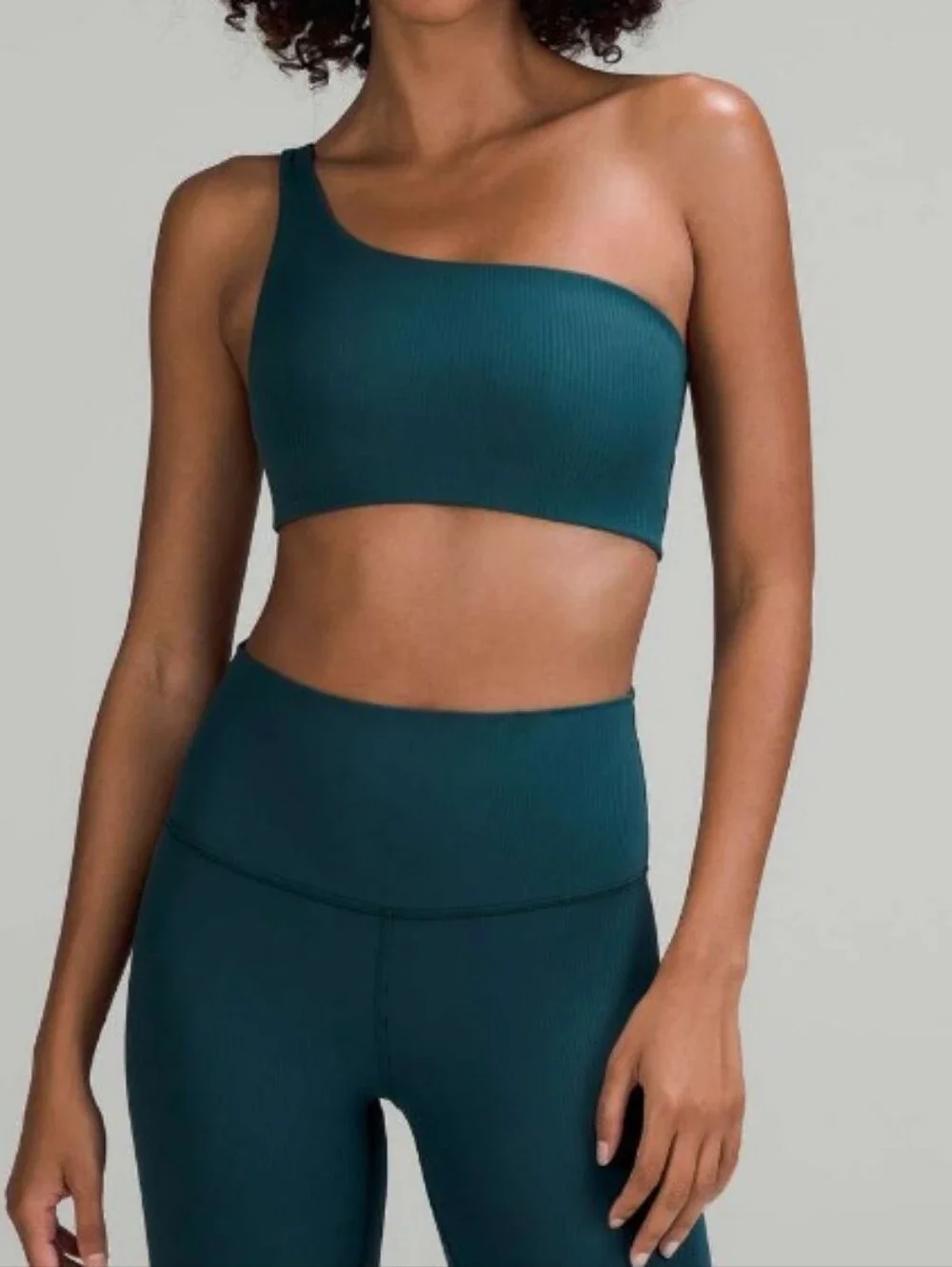 Lululemon Ribbed Nulu Asymmetrical Yoga Bra A/B Cup Green Jasper EUC